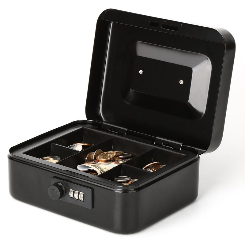Decaller Cash Box with Combination Lock, Safe Metal Small Locking Box with Money Tray, 7 4/5" x 6 4/5" x 3 3/5", Black, QH2004S - Image 5